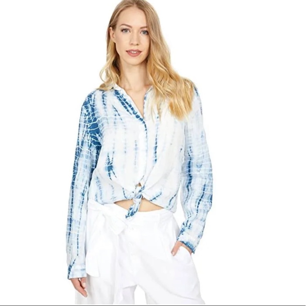 Bella Dahl White & Blue Tie-Dye Lightweight 100% Tencel Top Shirt Womens small